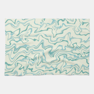 Hippie 70s Blue Marble Liquid Swirl Boho Pattern Kitchen Towel