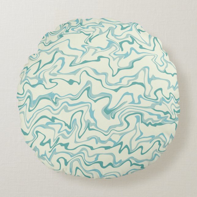 Hippie 70s Blue Marble Liquid Swirl Boho Pattern Round Pillow (Front)