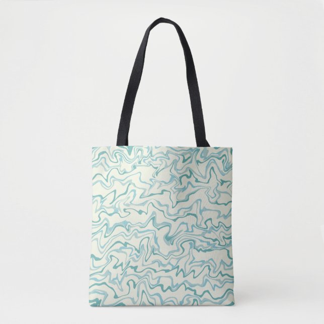 Hippie 70s Blue Marble Liquid Swirl Boho Pattern Tote Bag (Front)