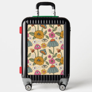 Hippie 70s Floral Mushroom Boho Floral Eye & Name Luggage