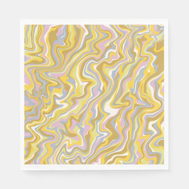 Hippie 70s Green Marble Liquid Swirl Boho Pattern Napkins (Front)