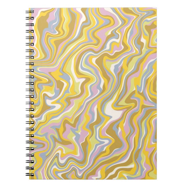 Hippie 70s Green Marble Liquid Swirl Boho Pattern Notebook (Front)