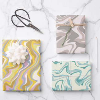 Hippie 70s Green Marble Liquid Swirl Boho Pattern Wrapping Paper Sheets