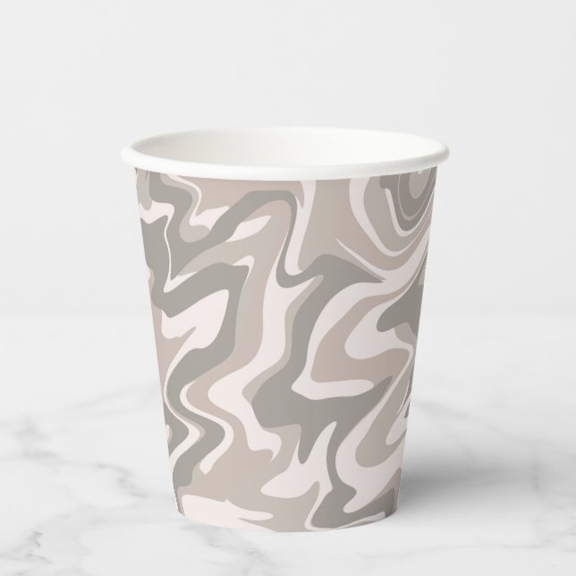 Hippie 70s Grey Marble Liquid Swirl Boho Pattern Paper Cups (Front)