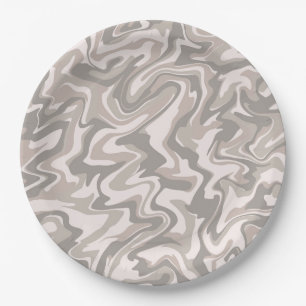 Hippie 70s Grey Marble Liquid Swirl Boho Pattern Paper Plates