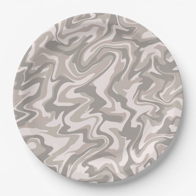 Hippie 70s Grey Marble Liquid Swirl Boho Pattern Paper Plates (Front)