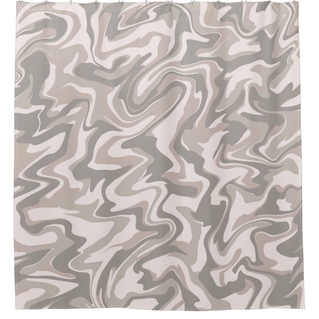 Hippie 70s Grey Marble Liquid Swirl Boho Pattern Shower Curtain (Front)
