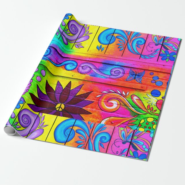 hippie 70's psychedelic colorful wrapping paper (Unrolled)