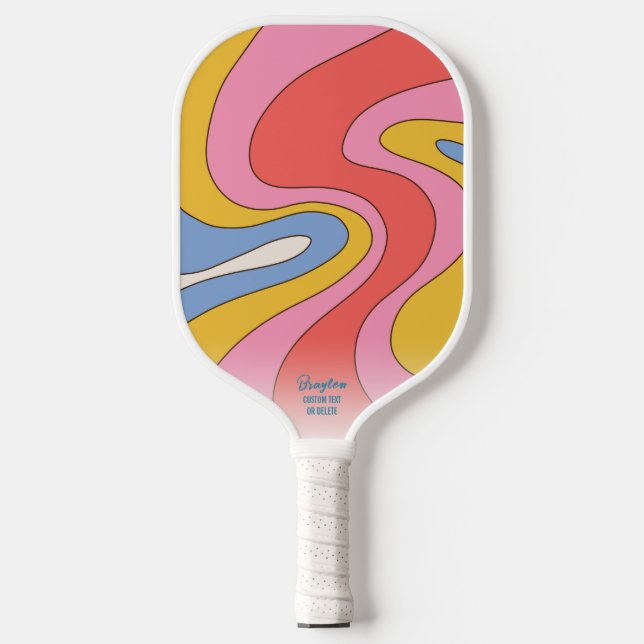 Hippie 70s Style Wavy Mod Pattern Custom Text Name Pickleball Paddle (Front)