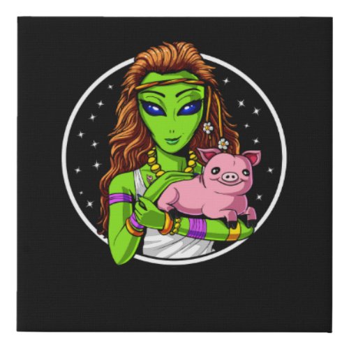 Hippie Alien Vegan Girl Faux Canvas Print