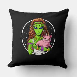 Hippie Alien Vegan Girl Throw Pillow