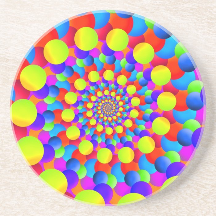 Hippie Art Rainbow Spiral Fractal Beverage Coasters