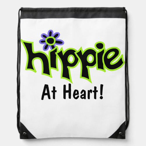 Hippie at Heart Black Lime Green Art Custom Drawstring Bag