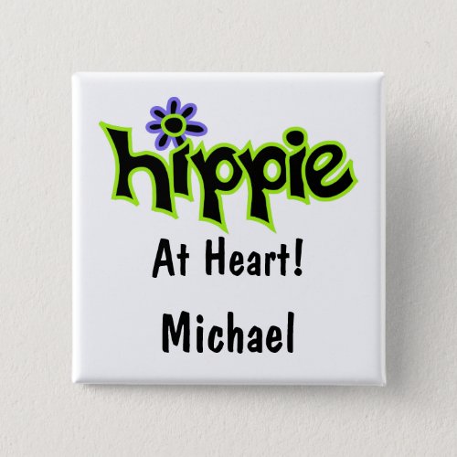 Hippie at Heart Black Lime Green Art Name Badge Button