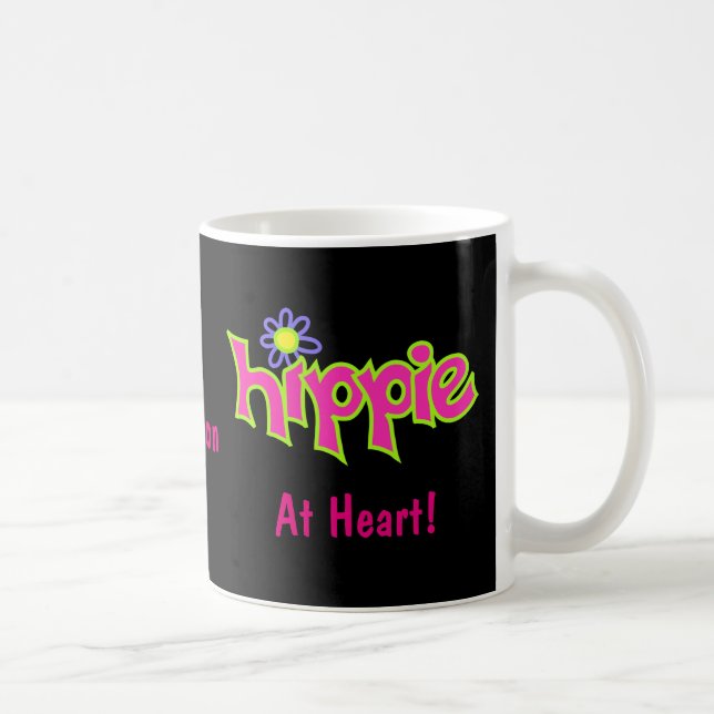 Hippie at Heart Hot Pink Art Name Personalized Coffee Mug (Right)