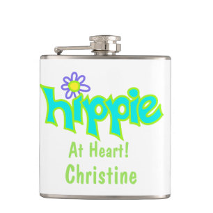 Hippie at Heart Turquoise Art Name Personalized Flask