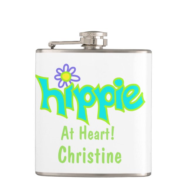 Hippie at Heart Turquoise Art Name Personalized Flask (Front)