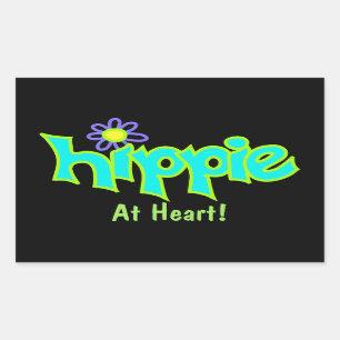 Hippie at Heart Turquoise Art on Black Custom Rectangular Sticker