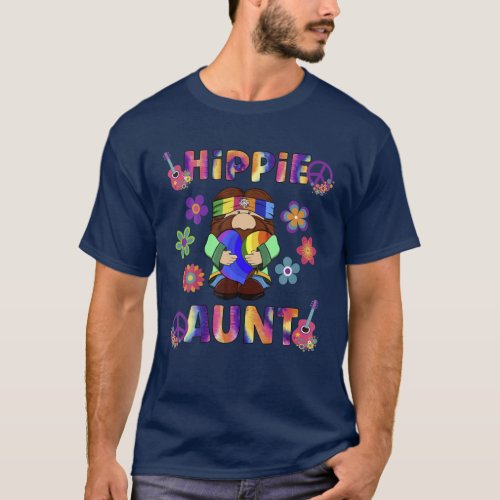 Hippie Aunt Gnome Tie Dye Peace Sign Flower Power T_Shirt