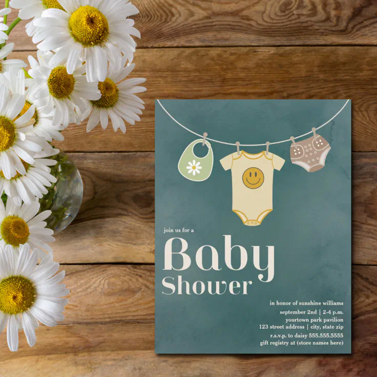 Hippie Baby Clothesline Neutral Baby Shower Invitation Zazzle