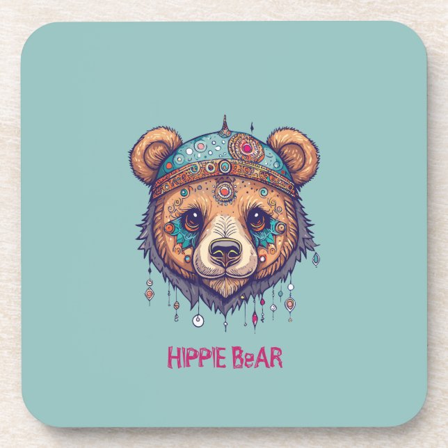 Hippie Bear I Beverage Coaster (Front)