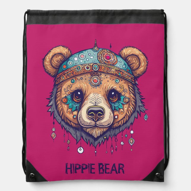 Hippie Bear I Drawstring Bag (Front)