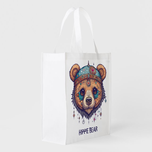Hippie Bear I Grocery Bag (Back Side)