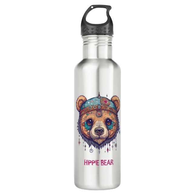 Hippie Bear I Stainless Steel Water Bottle (Front)