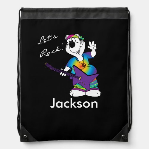 Hippie Bear Rock and Roll Drawstring Bag