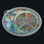 Hippie Belt Buckle<br><div class="desc">Peace sign and wall art.</div>
