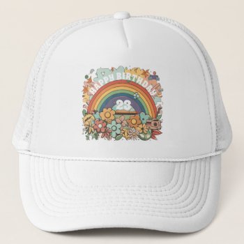 Hippie Birthday Floral Rainbow Custom Trucker Hat by MiniBrothers at Zazzle