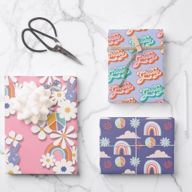 Hippie Birthday Party Peri Wrapping Paper Sheets (Front)