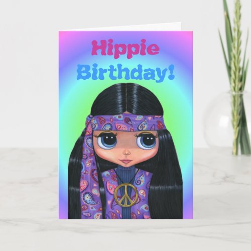 Hippie Birthday Purple Paisley Cute 60s Chick Card