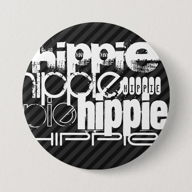Hippie; Black & Dark Gray Stripes Pinback Button (Front)