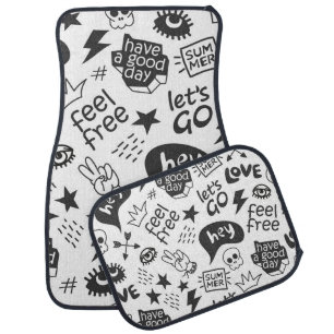 Hippie Black & White: Vintage Style Car Floor Mat