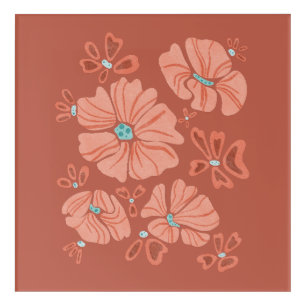 Hippie Blooms: Abstract Red Flower Power Artwork Acrylic Print
