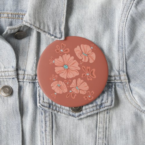 Hippie Blooms Abstract Red Flower Power Artwork Button