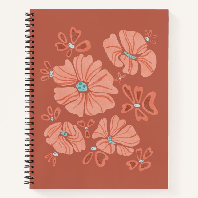 Hippie Blooms: Abstract Red Flower Power Artwork Notebook (Front)