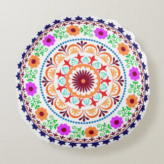 Hippie bohemian floral design round pillow-white round pillow