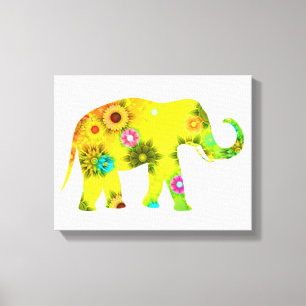Hippie Bohemian Floral Elephant Canvas Print