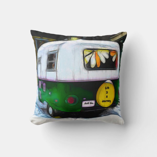 Hippie Bohemian Life Is A Journey Just Go Trailer Throw Pillow (Front)