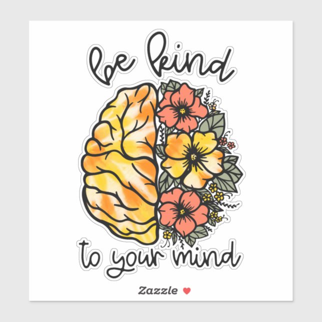 Hippie Boho Be Kind to Your Mind Flower Brain Sticker (Sheet)