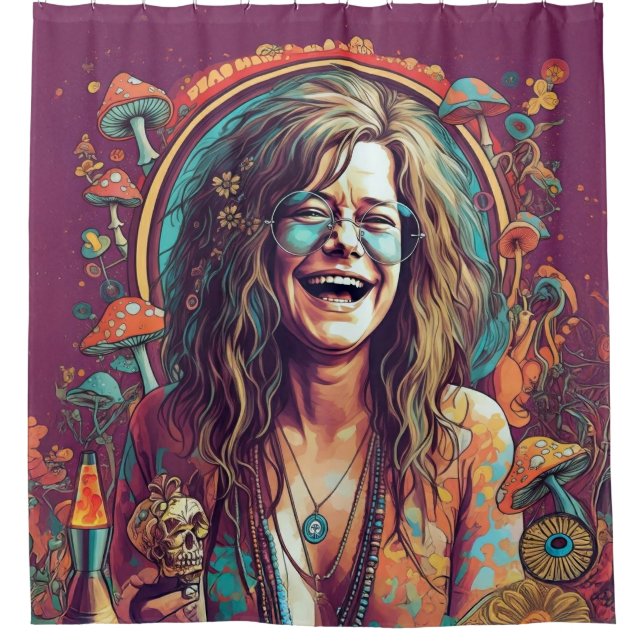 Hippie Boho Groovy Vibes Retro Psychedelic Trippy  Shower Curtain (Front)