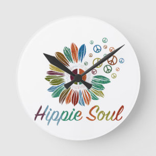 Hippie Boho Peace and Love Soul Round Clock