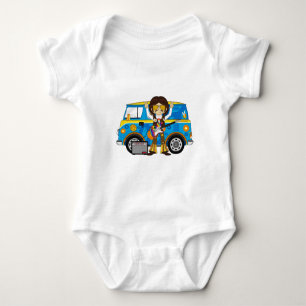 Hippie Boy with Guitar & Camper Van Baby Bodysuit