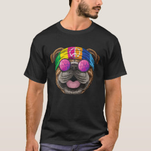 Hippie Bulldog Love Peace Sign 70S Hippie Dog T-Shirt