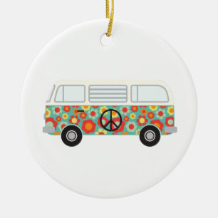 Hippie Bus Ceramic Ornament