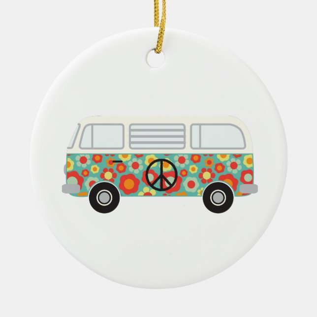 Hippie Bus Ceramic Ornament (Front)