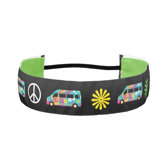 Hippie Bus Peace Sign 70s Athletic Headband (Front)