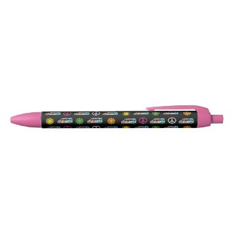 Hippie Bus Peace Sign 70s Black Ink Pen | Zazzle